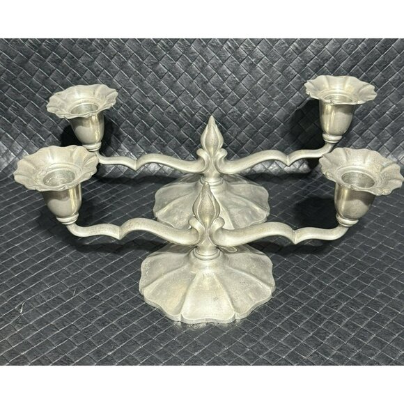 Antique c1847-1887 FLAGG & HOMAN PEWTER CANDLESTICK HOLDERS PAIR #136 - Picture 5 of 9